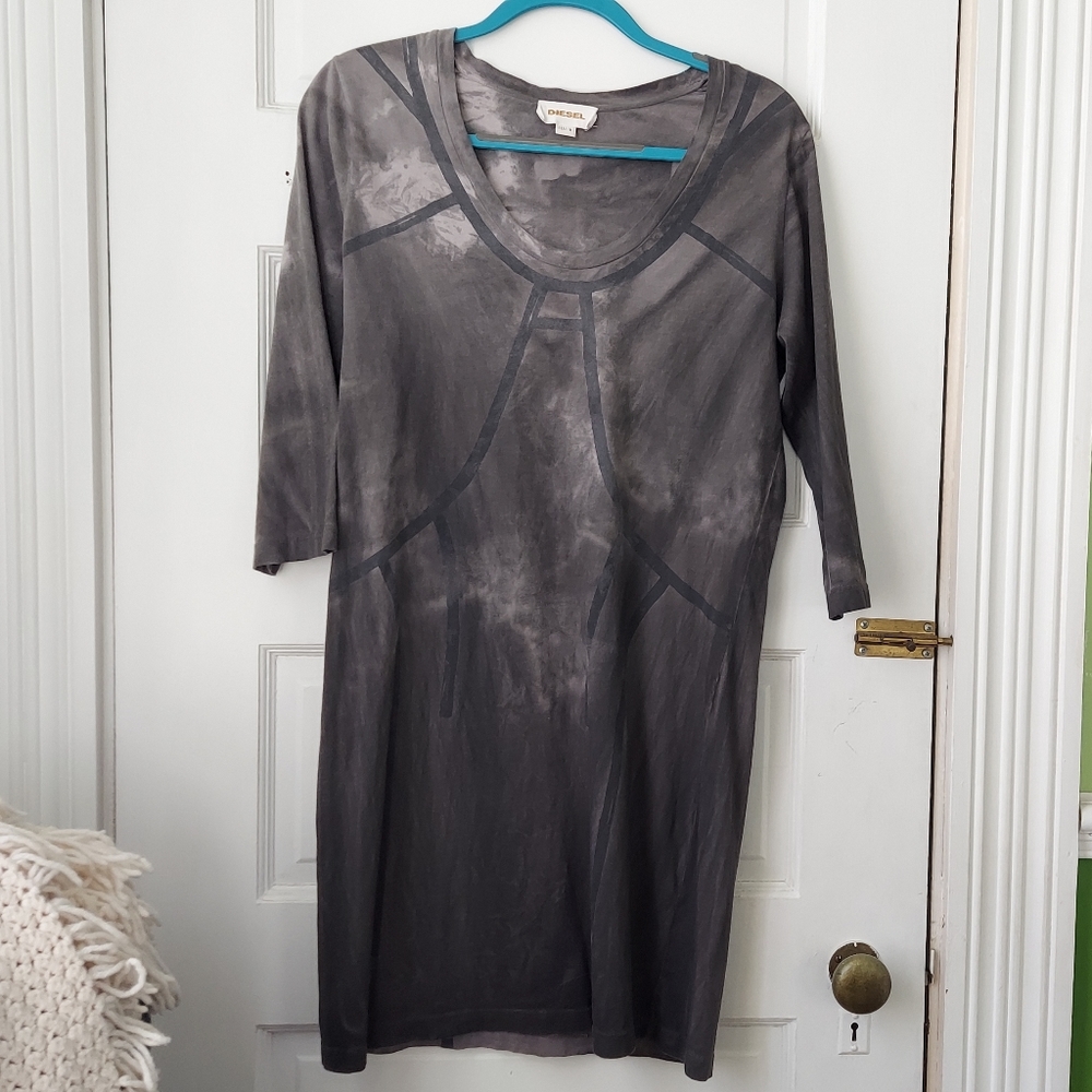 EUC size M Diesel gray distressed scoop neck 3/4 sleeve tshirt dress 100% cotton
